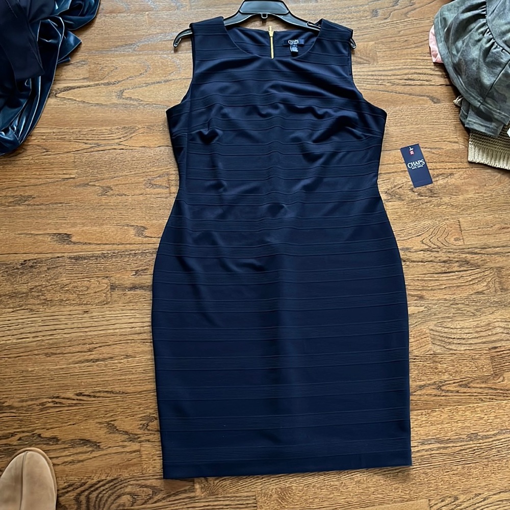 NWT New Chaps navy blue sheath dress